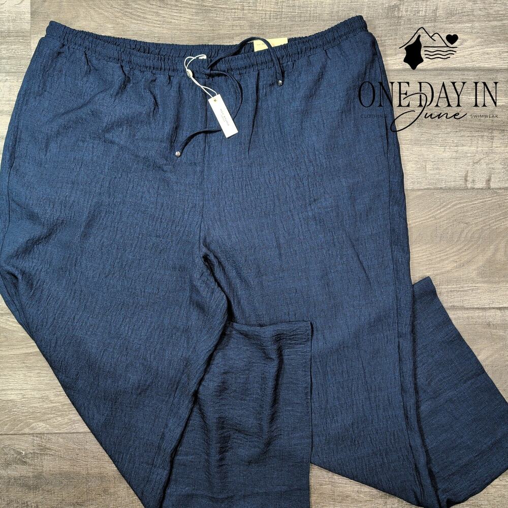 Max Studio London Wide Leg Drawstring Pants Navy Blue NWT Size 3X